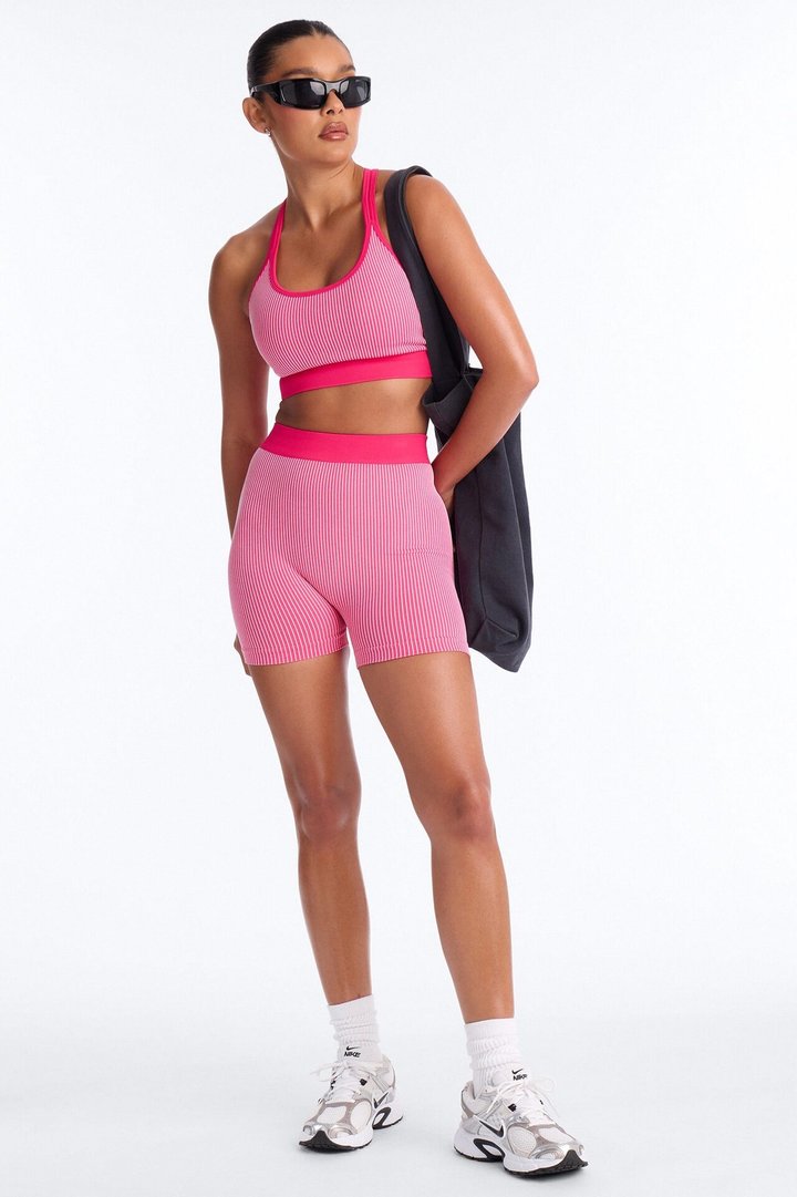 Gigi Seamless Sculpting Ruched V Back Short Set - Hot Pink