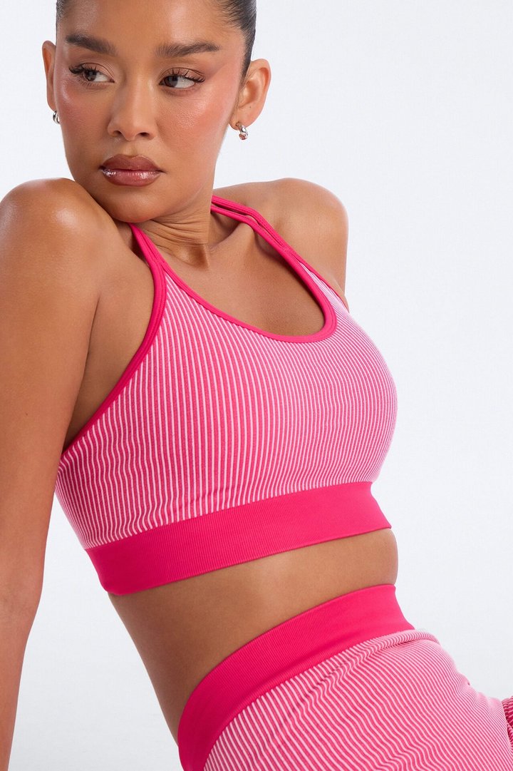 Gigi Seamless Sculpting Ruched V Back Short Set - Hot Pink