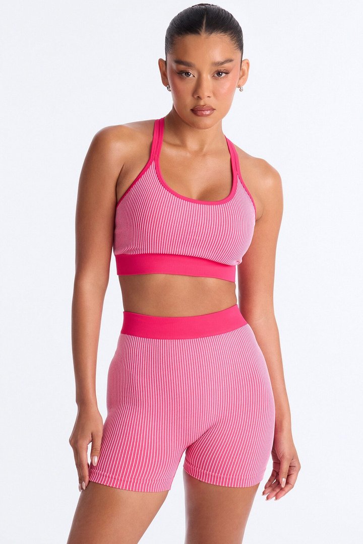 Gigi Seamless Sculpting Ruched V Back Short Set - Hot Pink