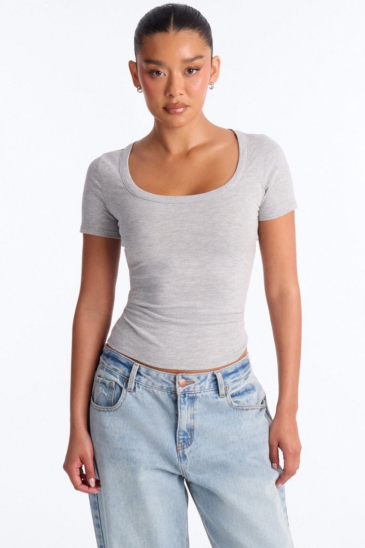 Sally Scoop Neck T-shirt - Heather Grey