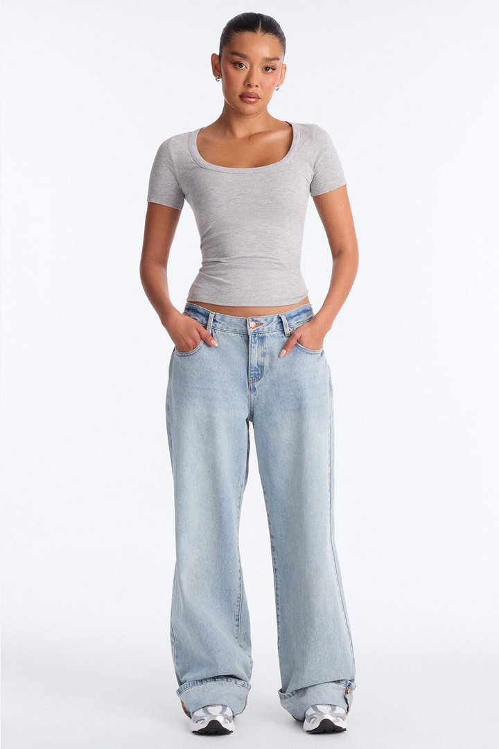 Sally Scoop Neck T-shirt - Heather Grey