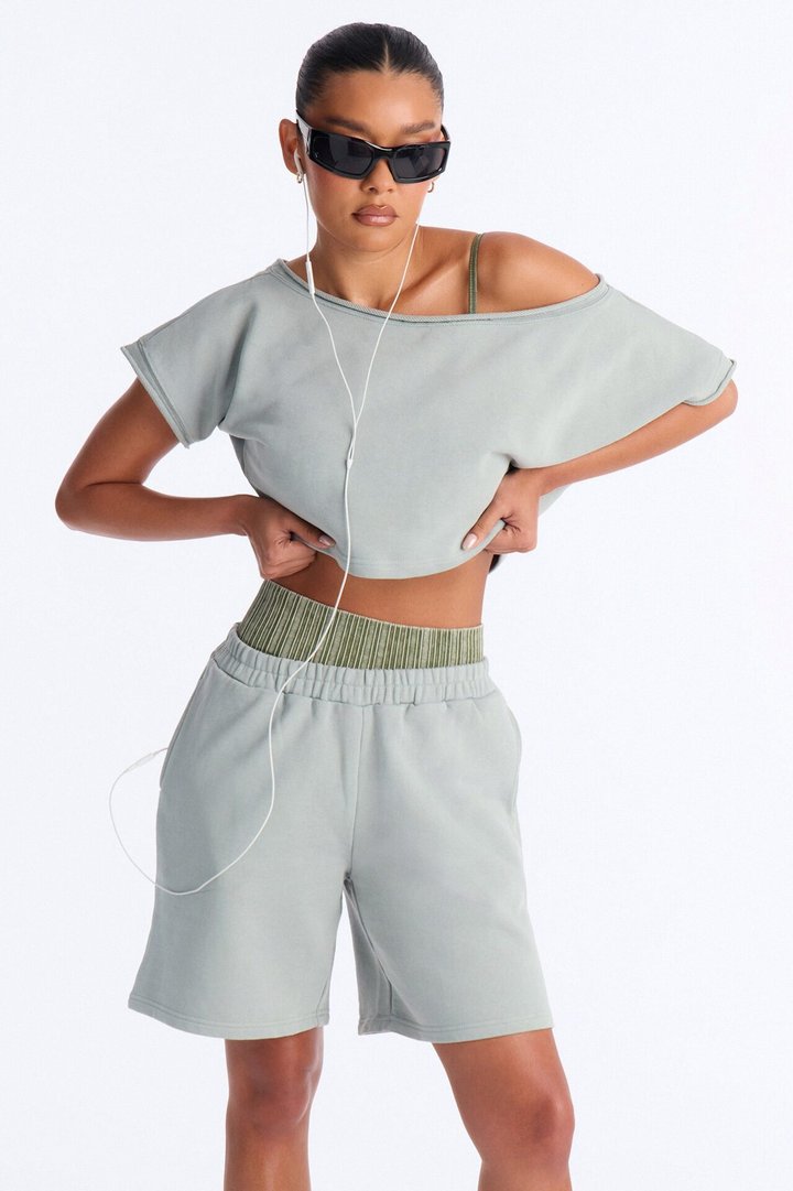 Shia Off Shoulder Short Set - Sage