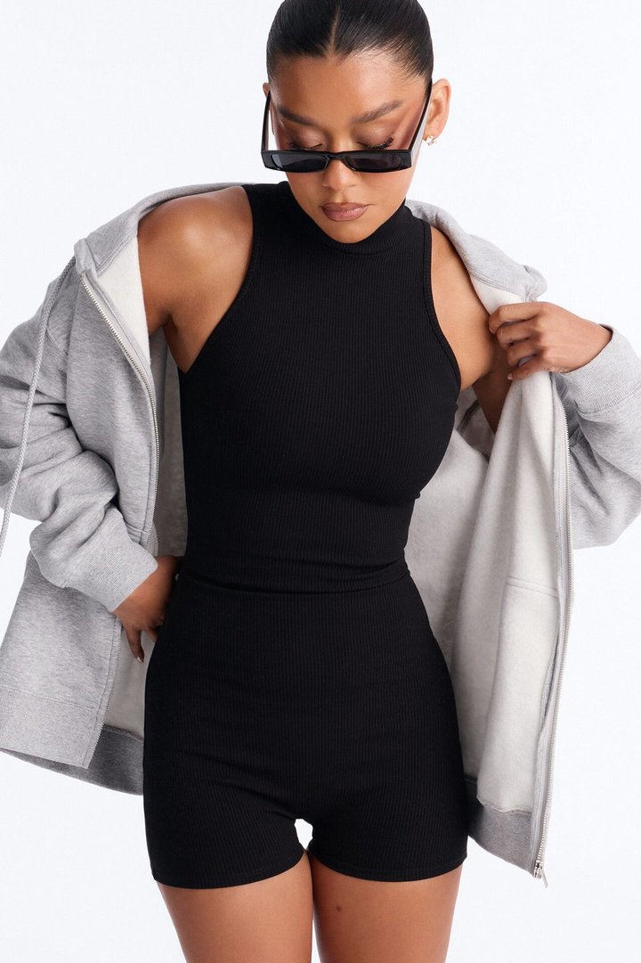 Maribel Snatched Sleeveless Romper - Black
