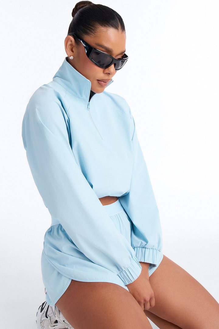 Alora Windbreaker Lounge Quarter Zip - Light Blue