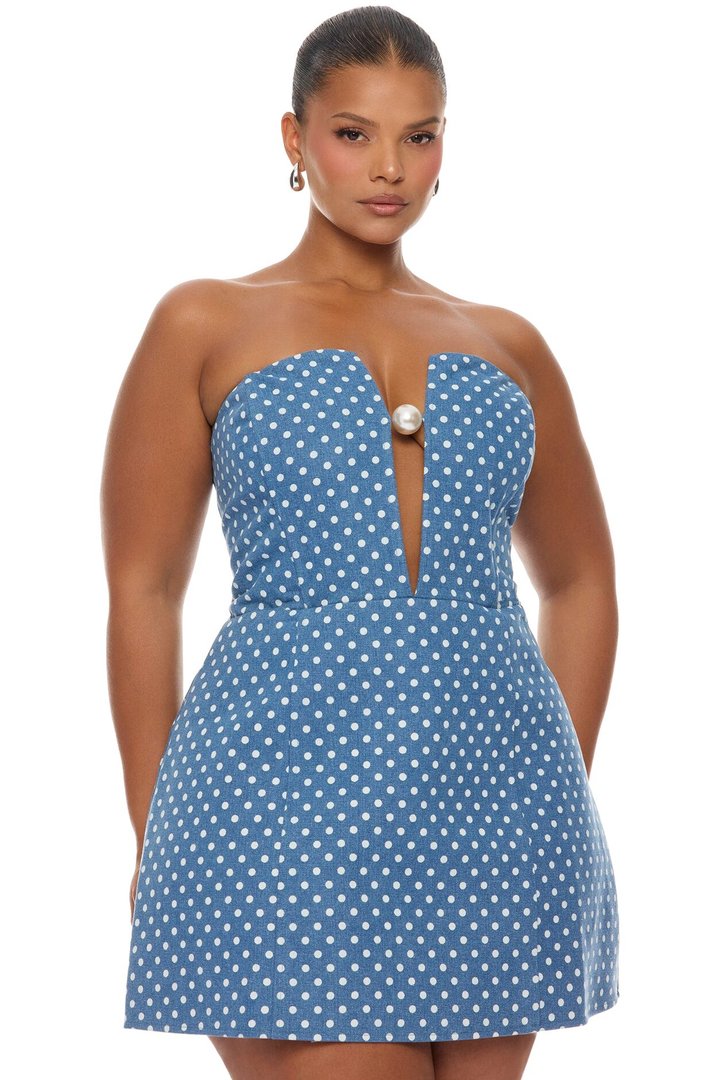 Denise Pearl Denim Mini Dress - Denim