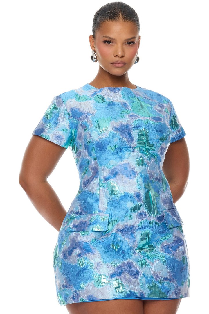 Juliette Jacquard Mini Dress - Blue/combo