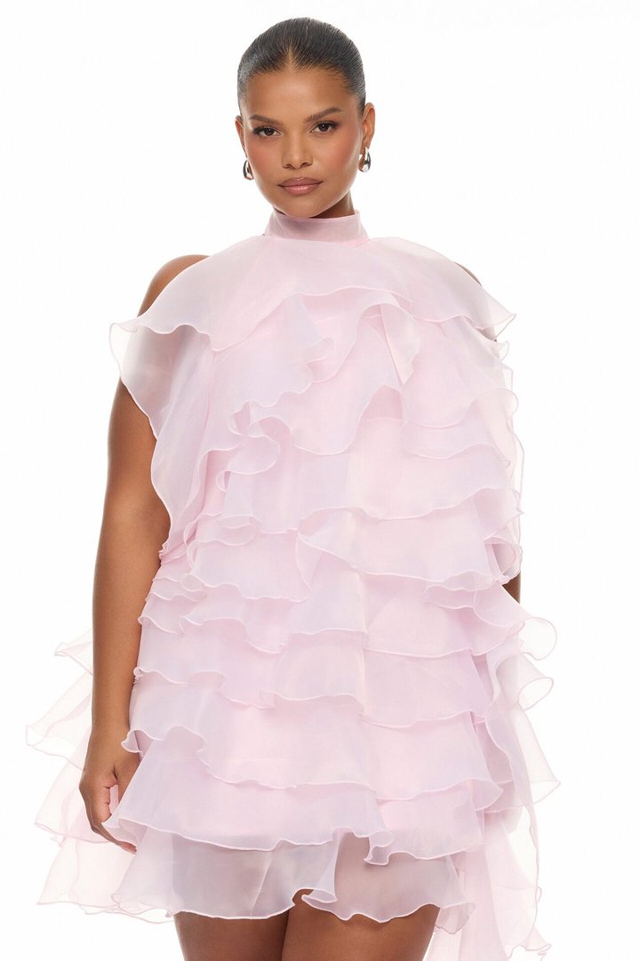 In The Clouds Ruffle Mini Dress - Light Pink