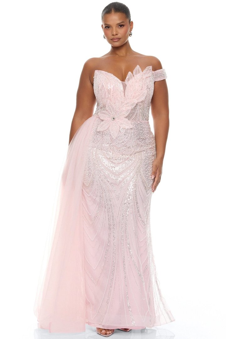 Too Glamorous Draped Embellished Gown - Light Pink