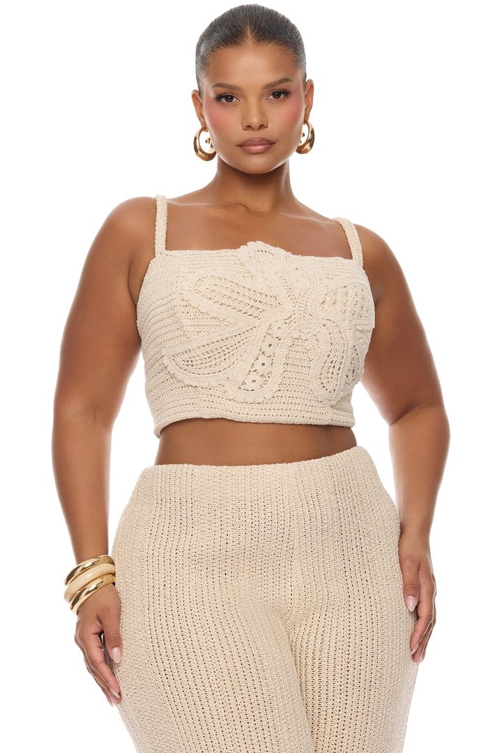 Coastal Vibe Shell Crochet Pant Set - Sand