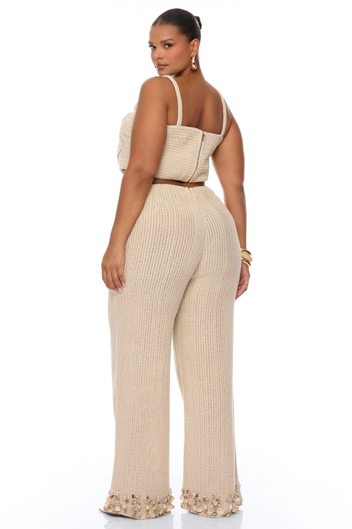 Coastal Vibe Shell Crochet Pant Set - Sand