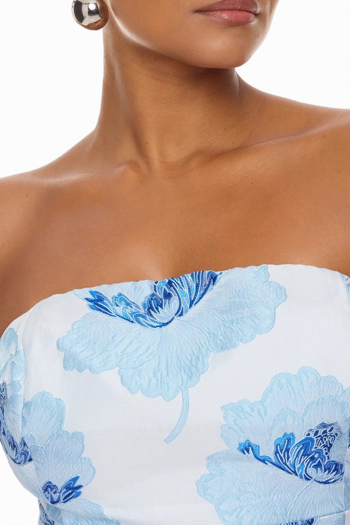 Fiora Strapless Jacquard Mini Dress - Blue