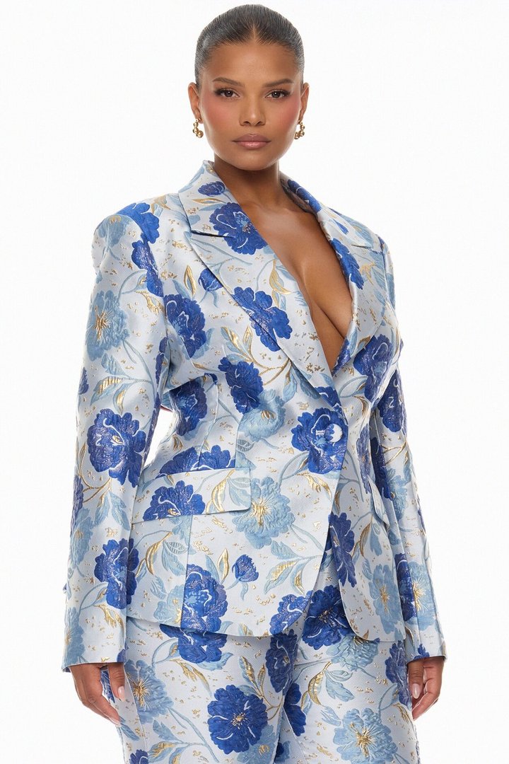 Florencia Jacquard Pant Set - Blue/combo