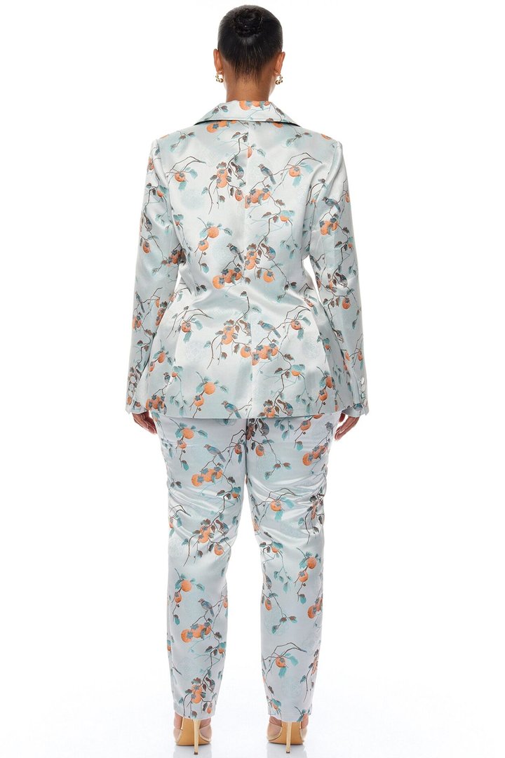 Amelya Jacquard Blazer Pant Set - Light Blue