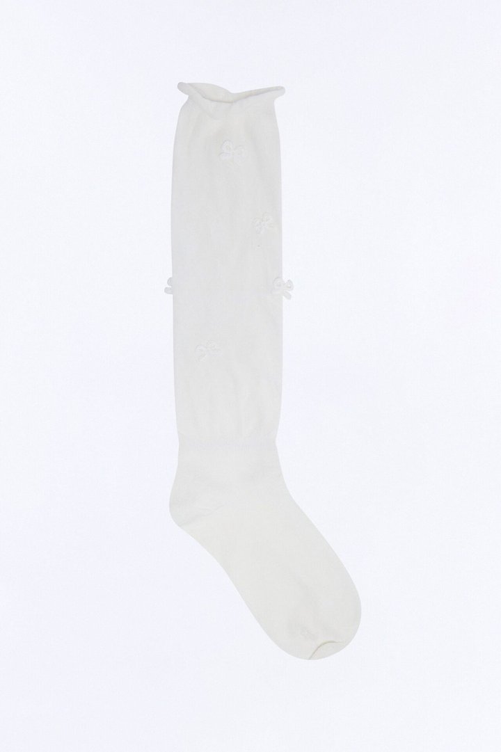 Bows On Bows Knee High Socks - White