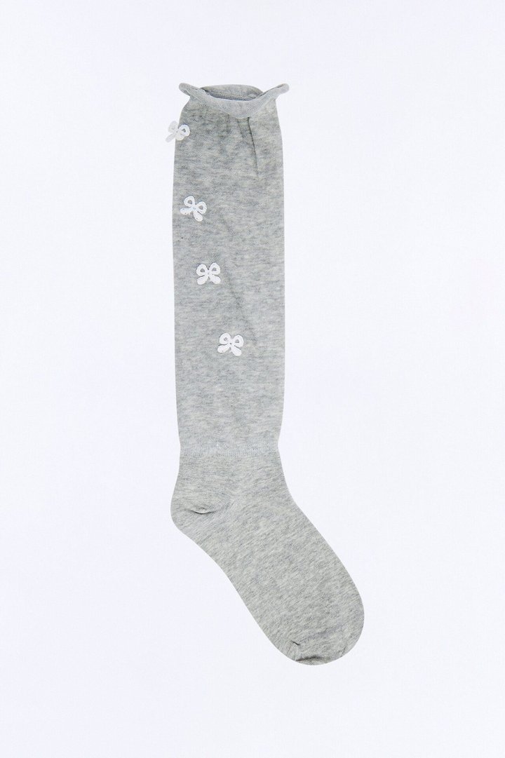 Bows On Bows Knee High Socks - Grey