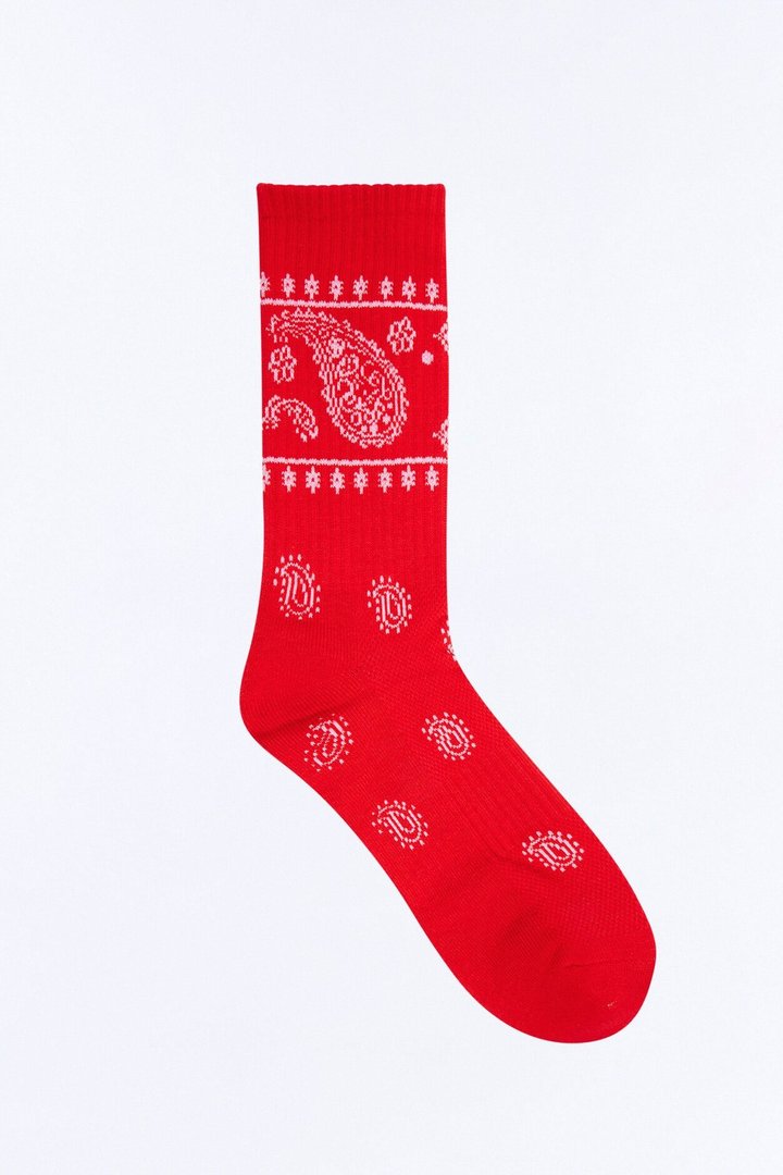 Paisley Bandana Crew Socks - Red