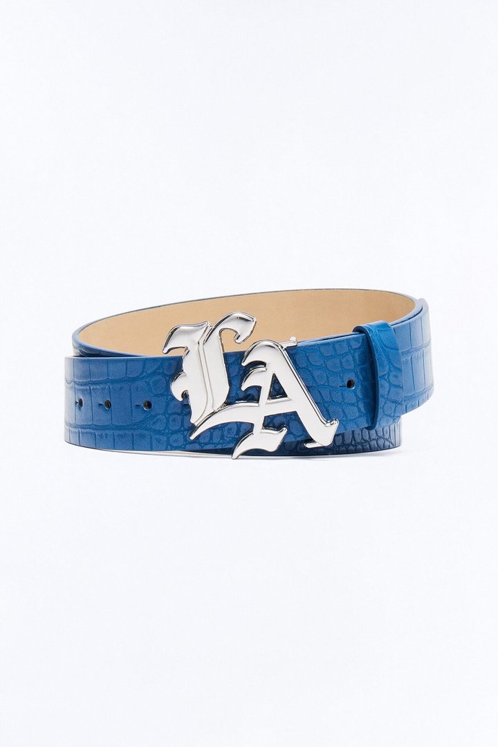 LA Embossed Faux Leather Belt - Navy/combo