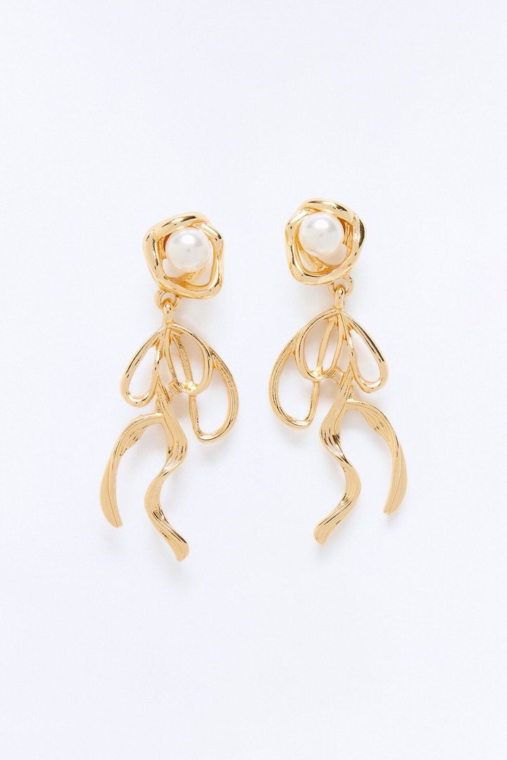 Pearl Ribbon Earrings - Gold