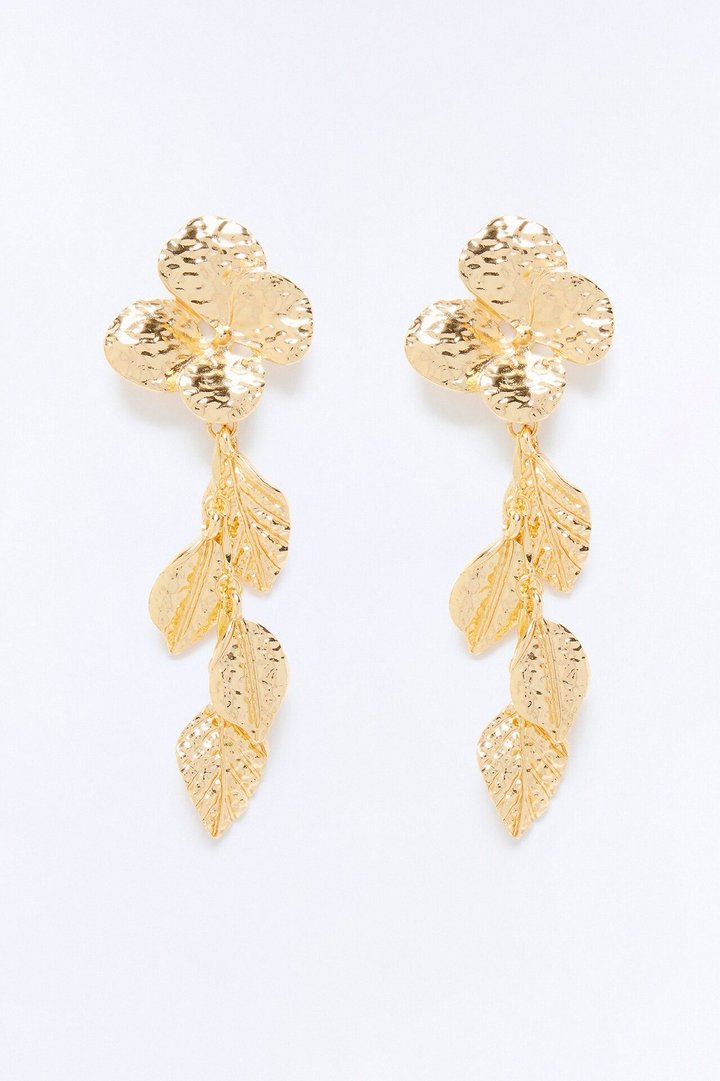 Leafy Drop Earrings - Gold