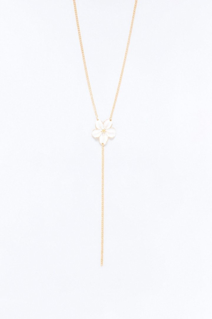 Perfect Pretty Petal Lariat Necklace - White/Gold