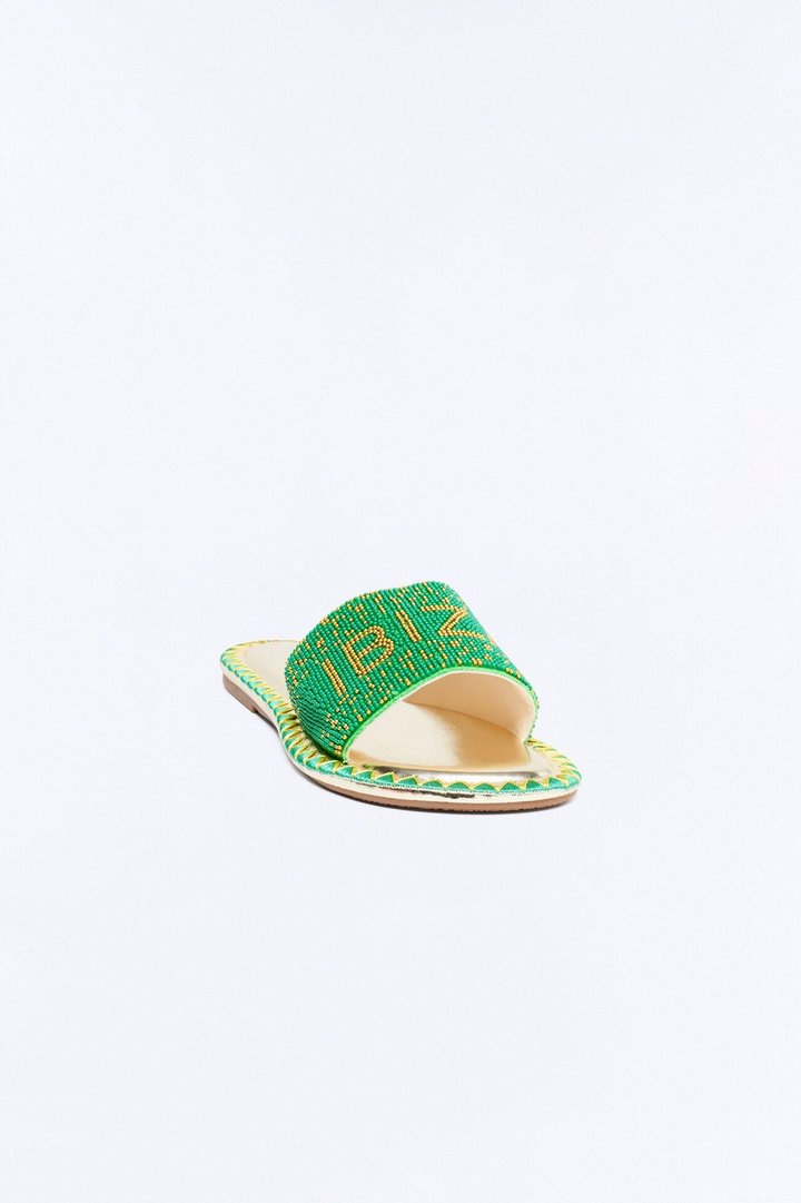 Ibiza Beaded Slip On Sandals - Green