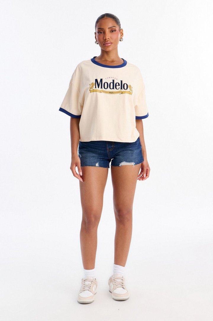 Modelo Collection Flocked Baby Tee - Taupe