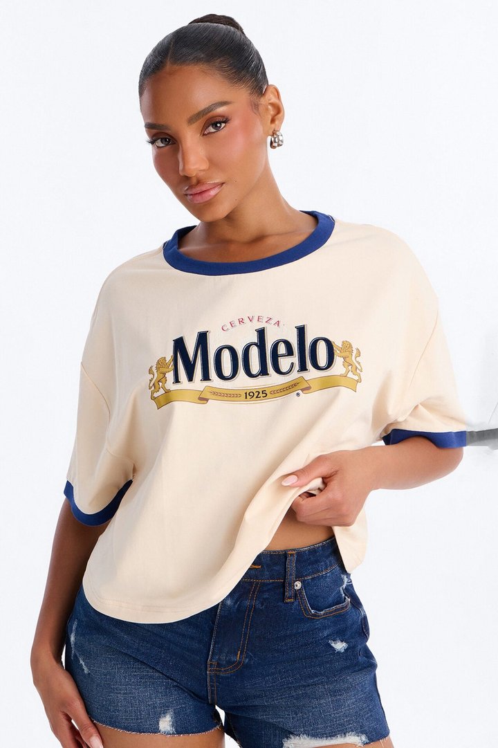 Modelo Collection Flocked Baby Tee - Taupe