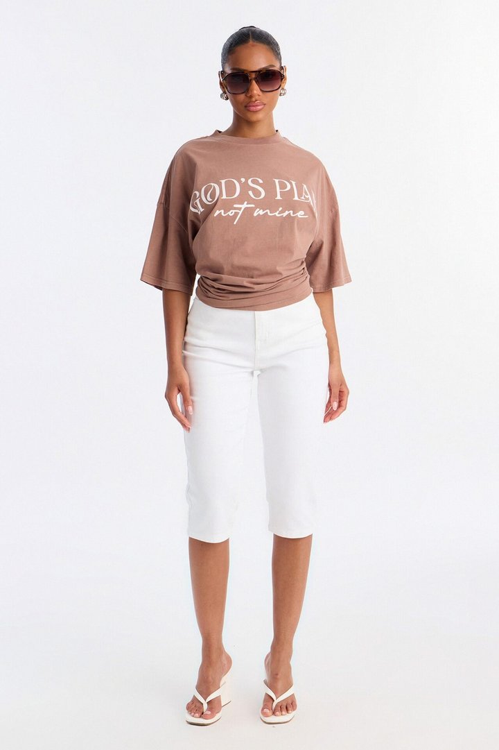 God's Plan Not Mine Washed Tshirt - Brown