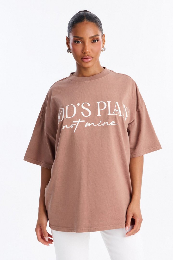 God's Plan Not Mine Washed Tshirt - Brown