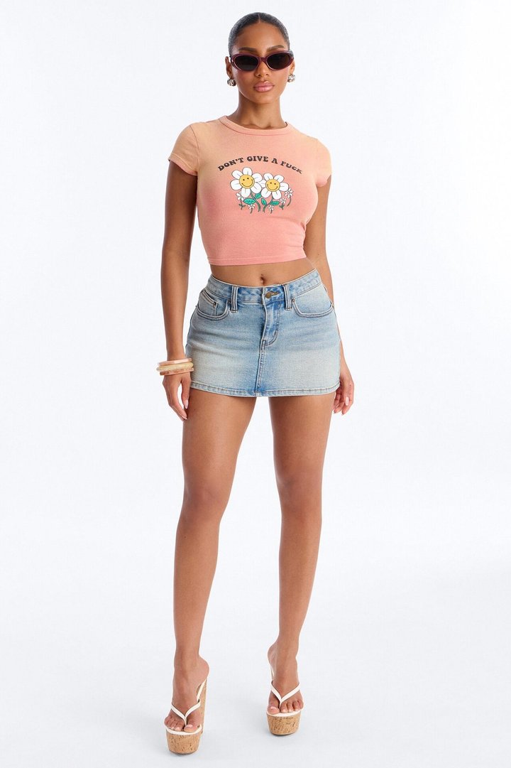 Don't Give A Fuck Washed Baby Tee - Peach
