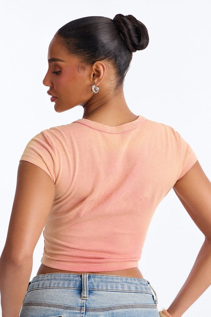 Don't Give A Fuck Washed Baby Tee - Peach