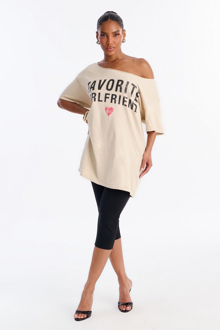 Favorite Girlfriend Off Shoulder Tee - Sand