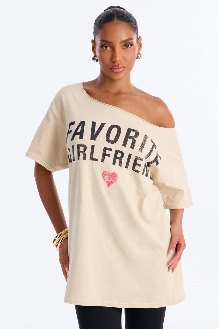 Favorite Girlfriend Off Shoulder Tee - Sand