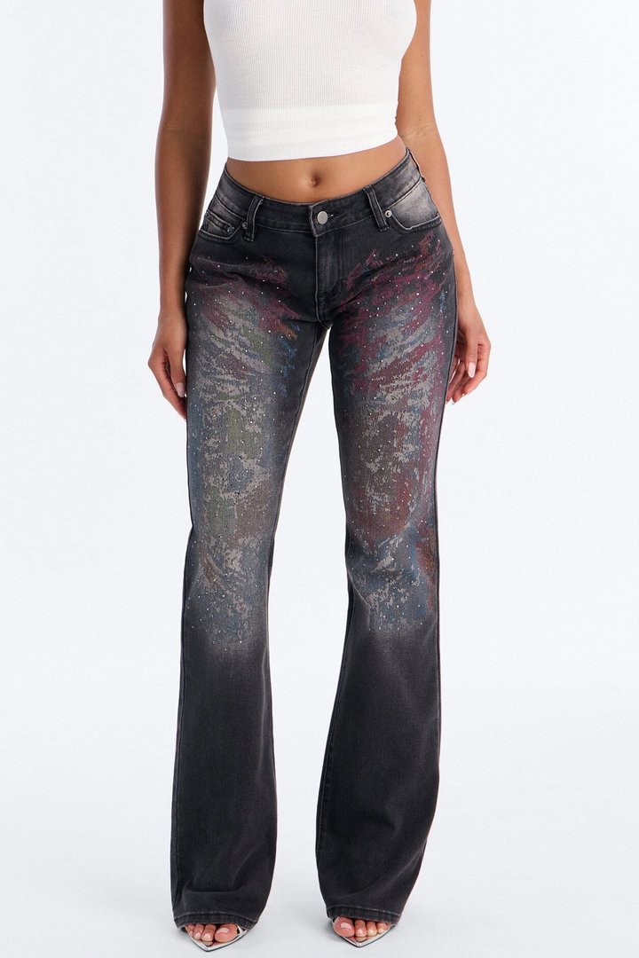 Pop Princess Low Rise Embellished Bootcut Jeans - Black Wash