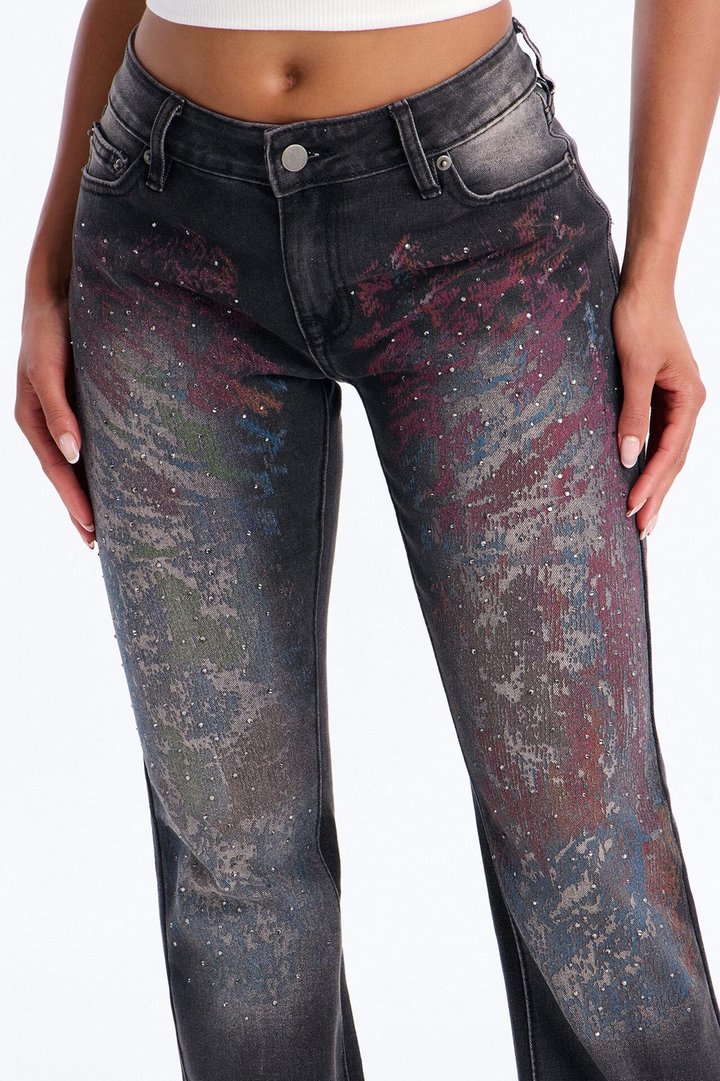 Pop Princess Low Rise Embellished Bootcut Jeans - Black Wash