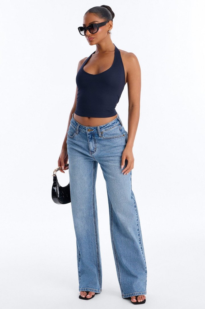 Holly Built In Bra Cup Halter Top - Navy