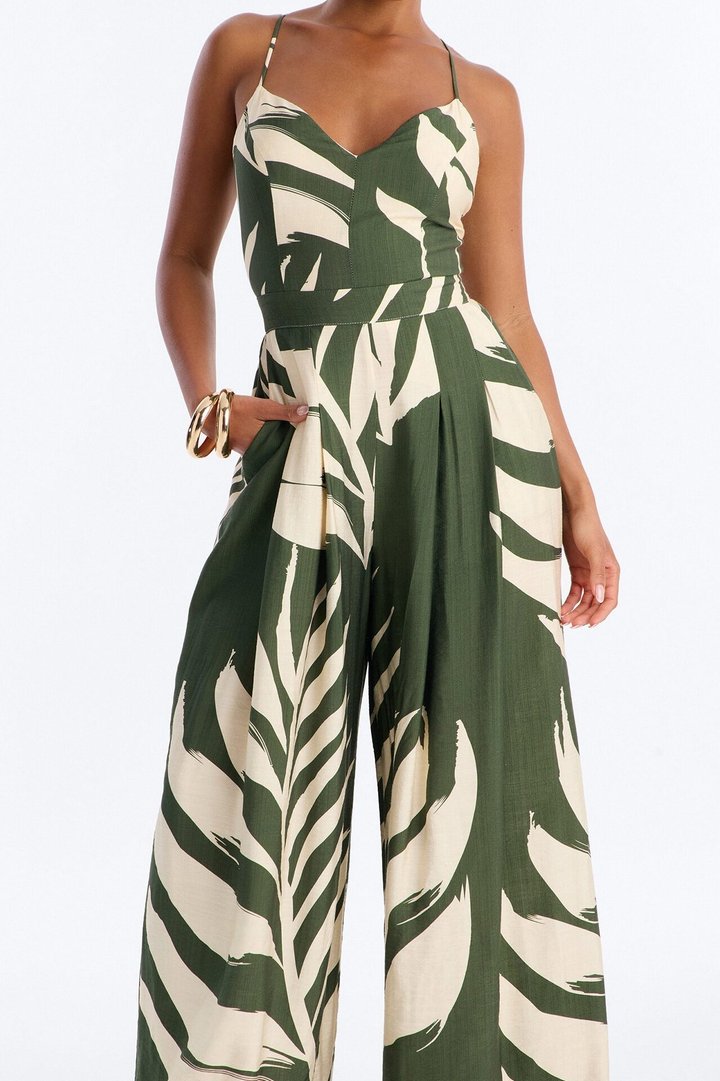 Tanya Tropical Wide Leg Jumpsuit - Green