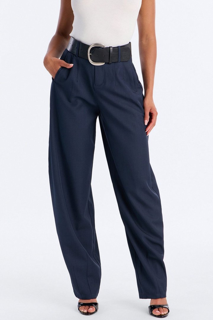 Rebecca Belted Barrel Trouser Pants - Navy