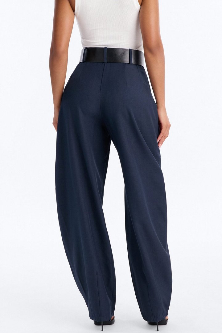 Rebecca Belted Barrel Trouser Pants - Navy