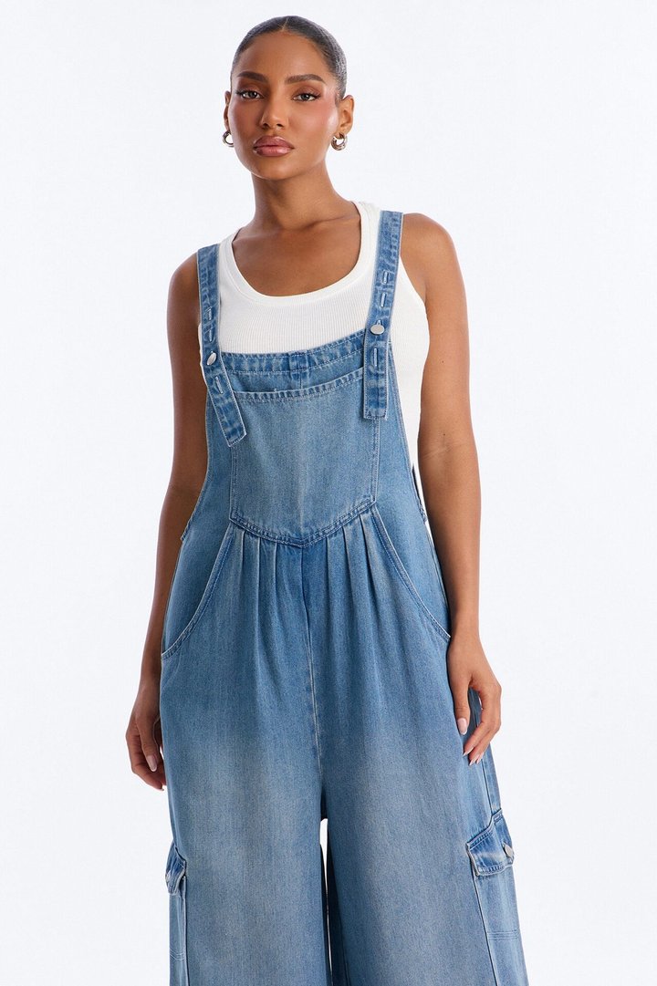 Nosara Drapey Denim Overalls - Vintage Wash