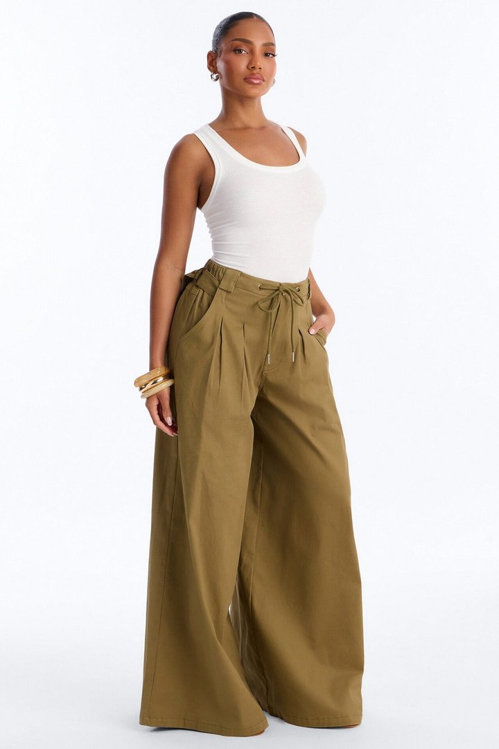 Mira High Rise Cargo Wide Leg Pant - Olive