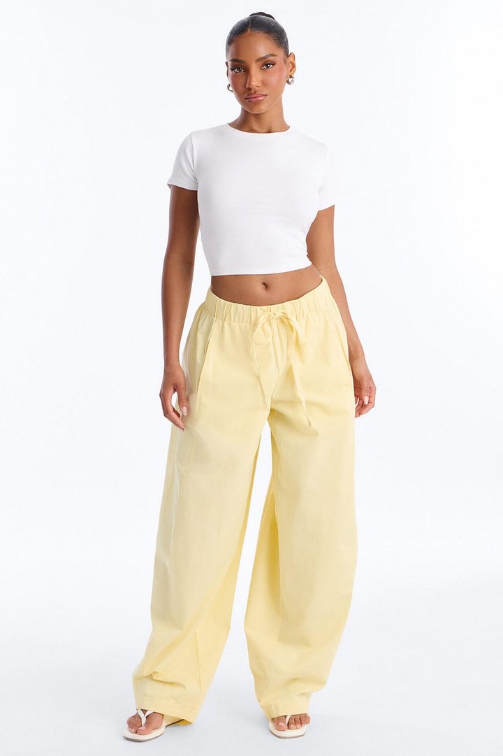 Maggie Low Rise Drawstring Wide Leg Pant 32″ - Butter Yellow