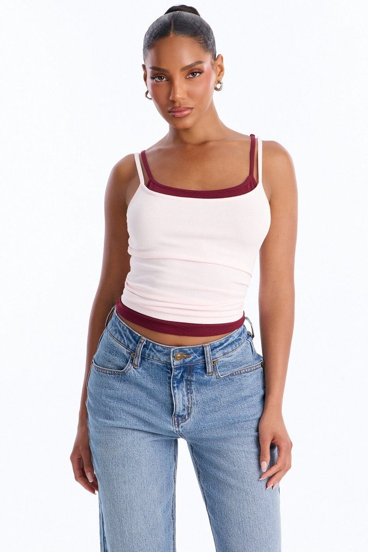 Soho Babe Double Layered Cami Top - Pink/combo