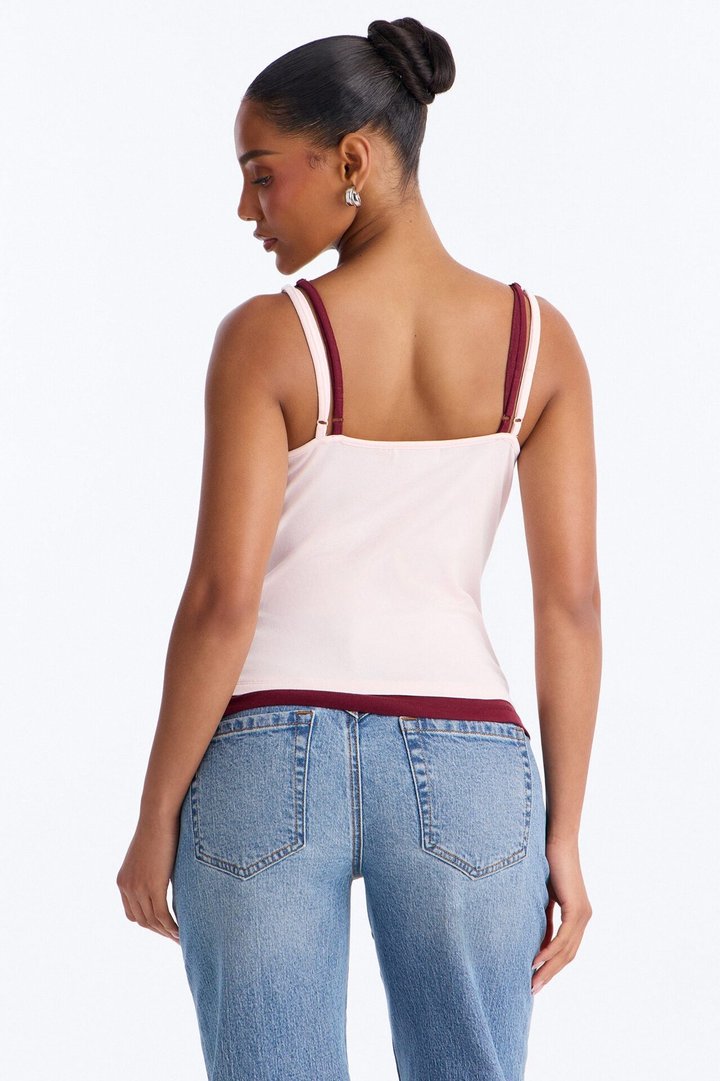 Soho Babe Double Layered Cami Top - Pink/combo