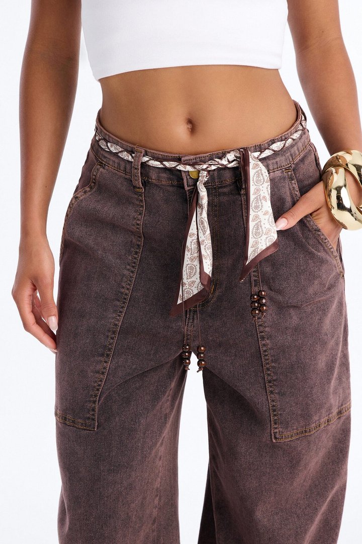Spontaneous Plans Belted Jogger Jeans - Brown