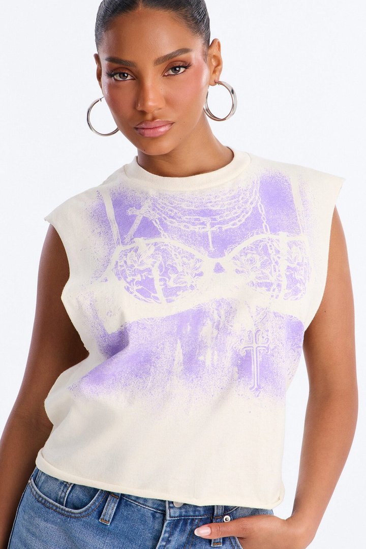 Love Me Lingerie With Chains Crop Muscle Tank - Natural