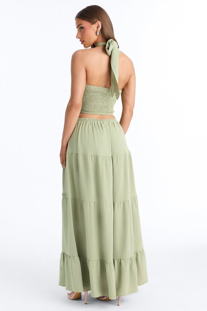Subtle Attraction Halter Maxi Skirt Set - Sage