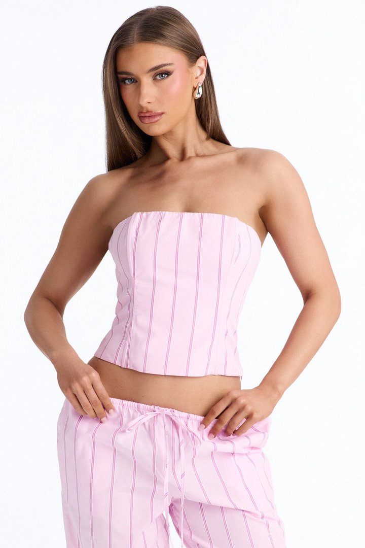 City Doll Corset Pinstripe Pant Set - Pink/combo
