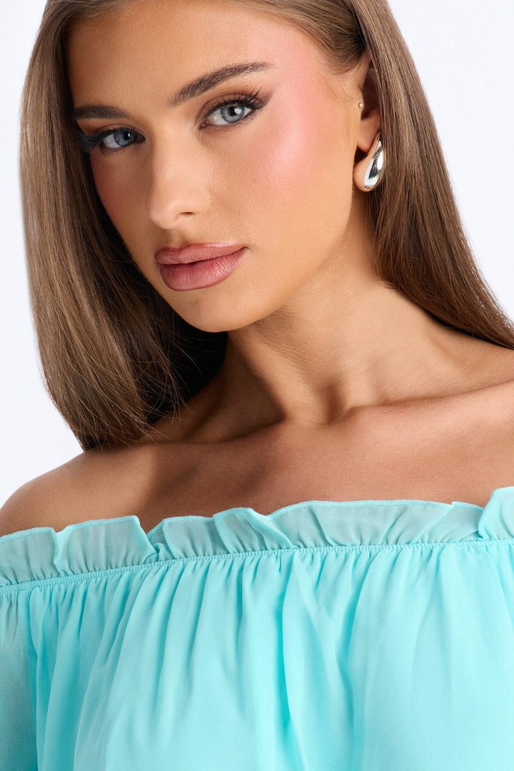 Paulina Ruffle Chiffon Mini Dress - Blue