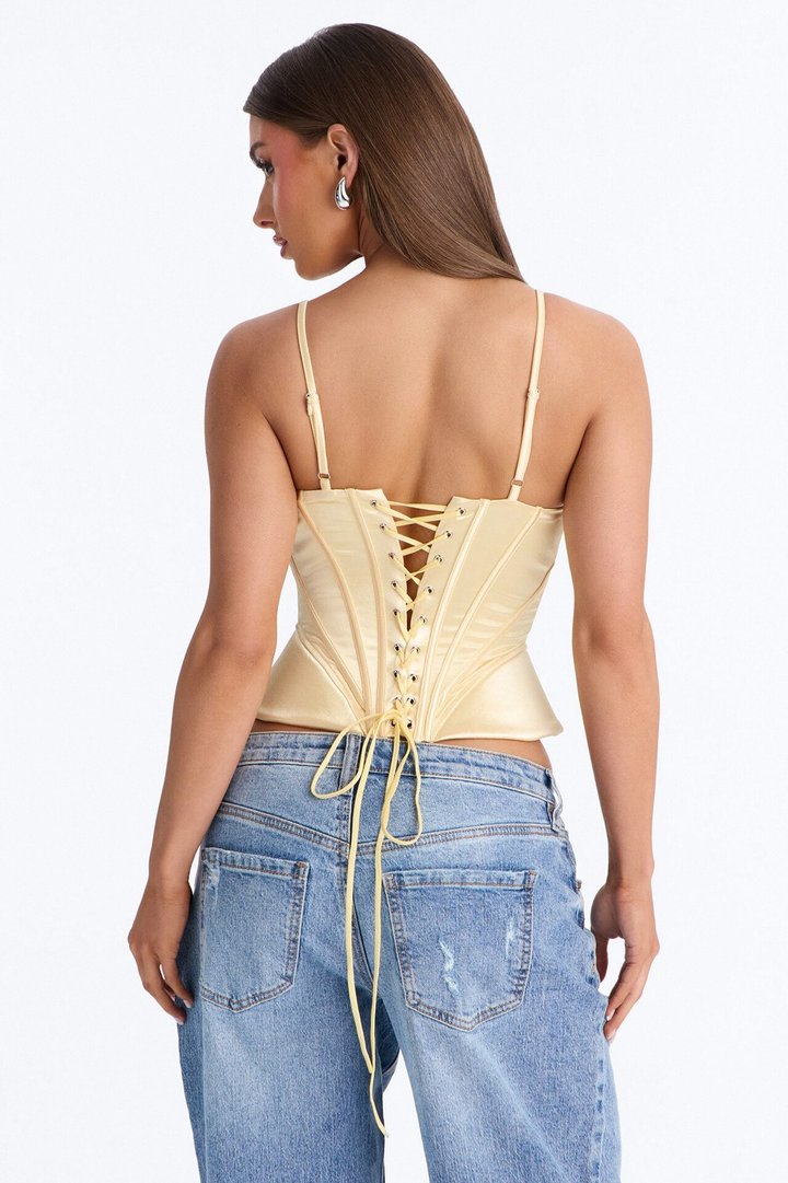 You Have My Heart Lace Up Satin Corset - Butter Yellow